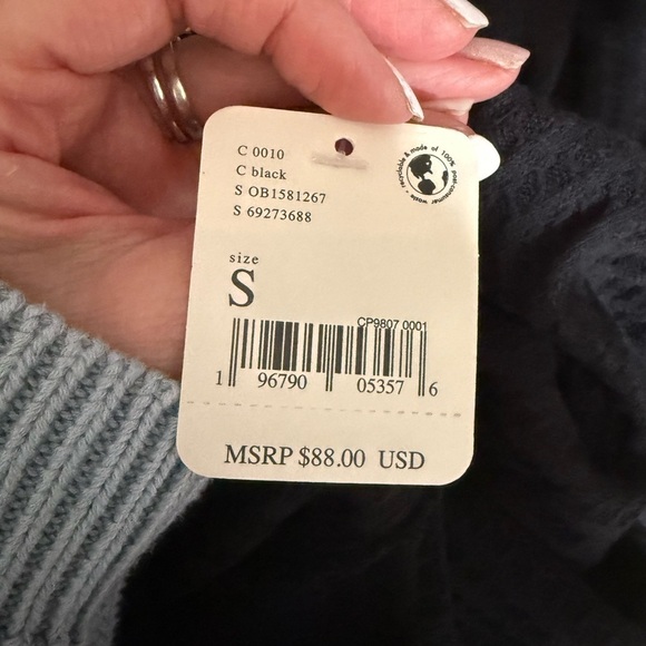 Free People Juicy Tunic Top Long Sleeve Black Waffle Knit Split Open Back NWT - Picture 9 of 12